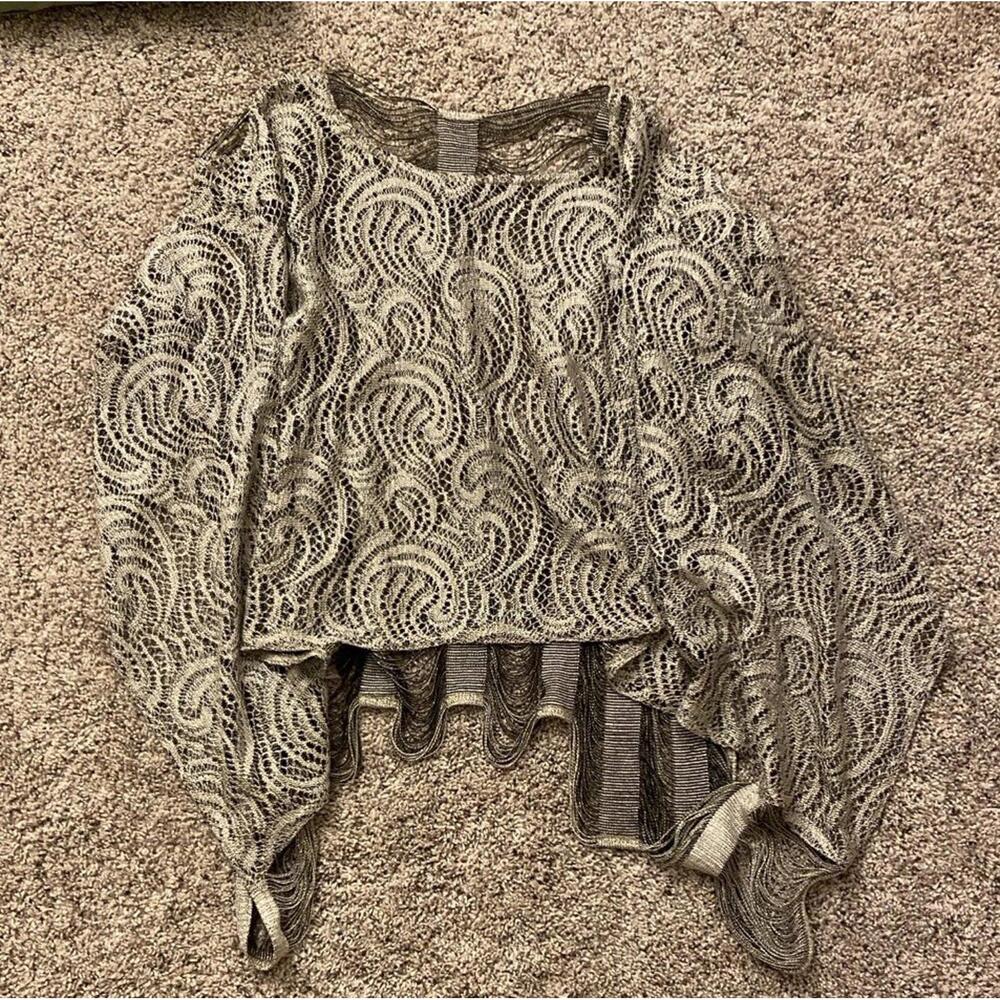 Joseph Ribkoff Shawl Like Top Women’s S/m Elegant Black And Silver